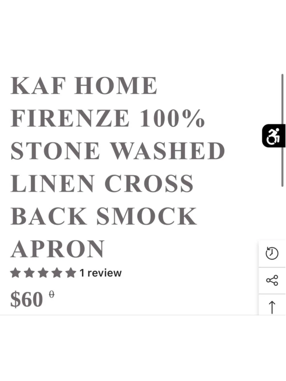 KAF HOME Green 100% Stonewashed Linen Cross Back Smock Apron One Size